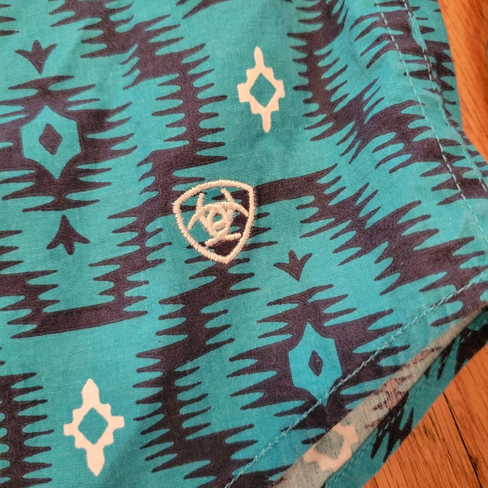 Ariat‎ Girls Real Mesa Snap LS Shirt Turquoise Southwestern L 12 Rodeo Cowgirl - Picture 4 of 11